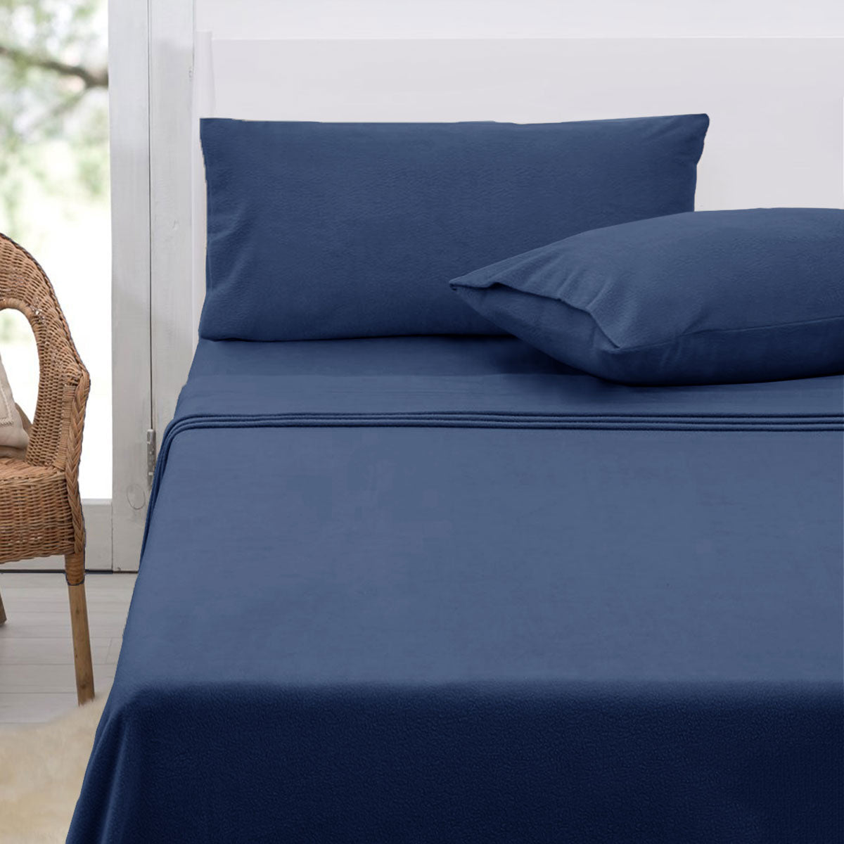 Polar Fleece Sheet Set King 36cm Wall with King Pillowcases Midnight Blue Tristar Online