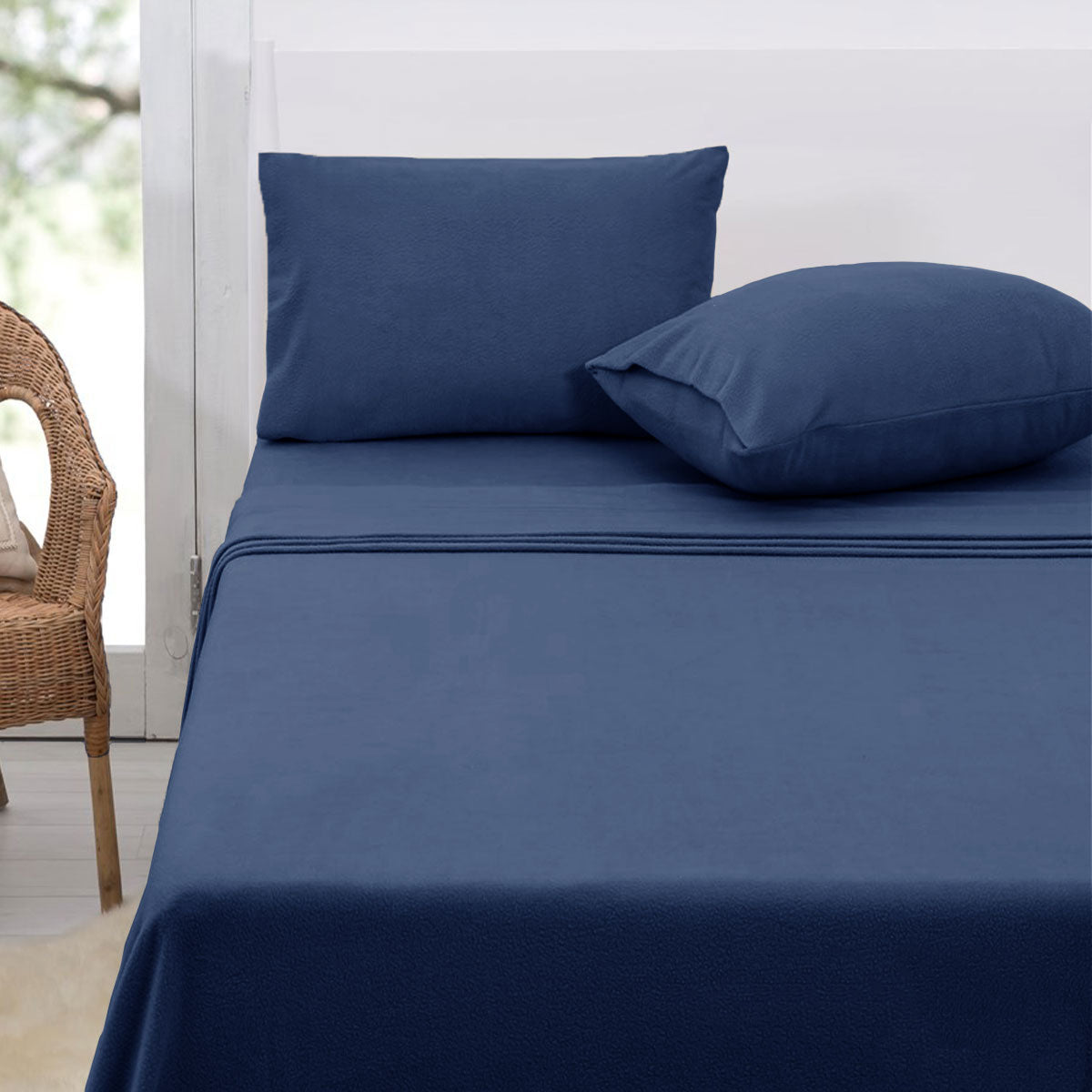 Polar Fleece Sheet Set Queen 36cm Wall Midnight Blue Tristar Online