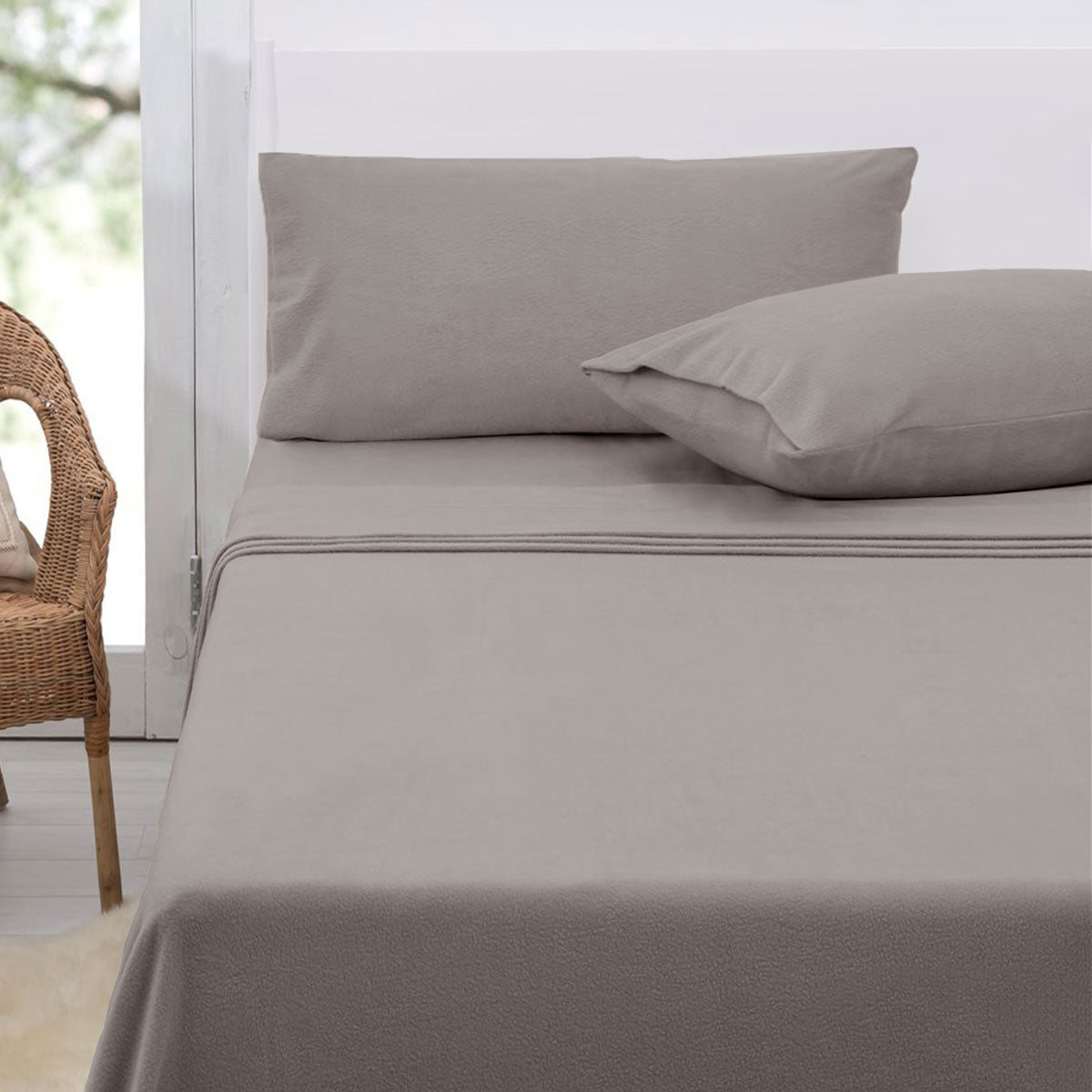 Polar Fleece Sheet Set King 36cm Wall with King Pillowcases Taupe Tristar Online
