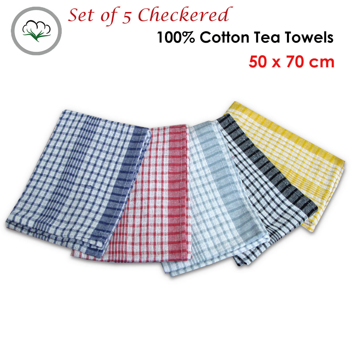 Hotel Living Checkered Set of 5 Cotton Tea Towels Tristar Online