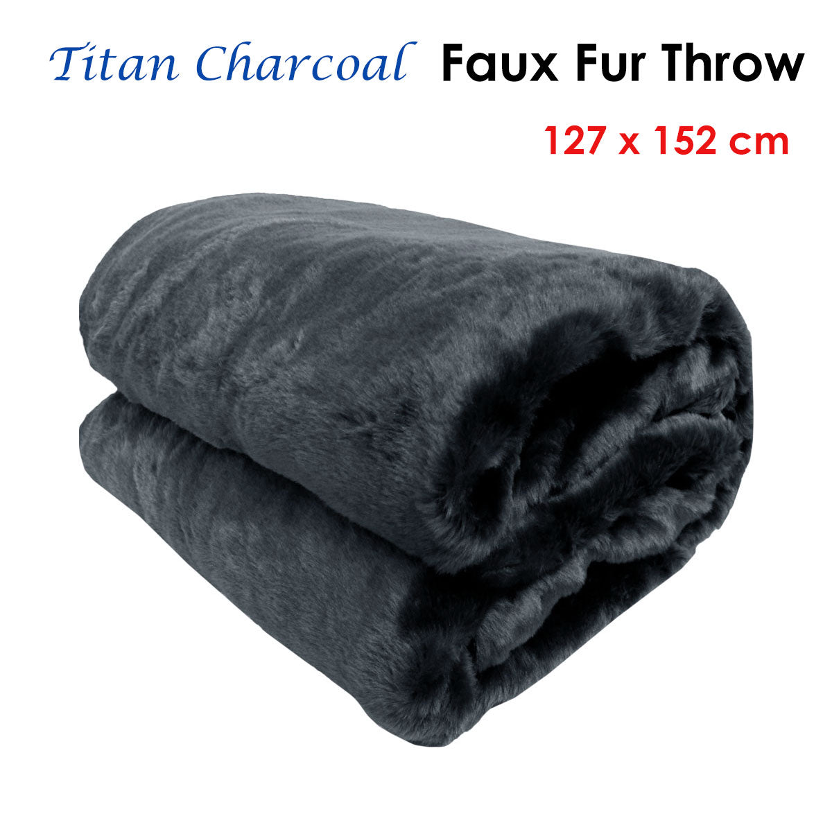 Titan Charcoal Faux Fur Throw Rug 127 x 152 cm Tristar Online
