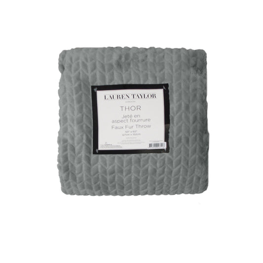 Herringbone Faux Fur Throw Rug Grey Tristar Online