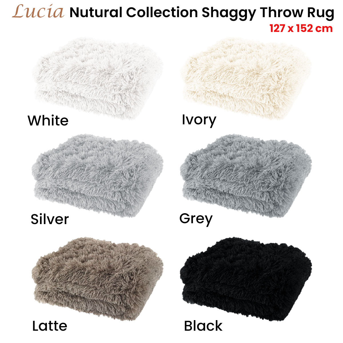 Lucia Nutural Collection Shaggy Throw Rug 127 x 152cm Black Tristar Online