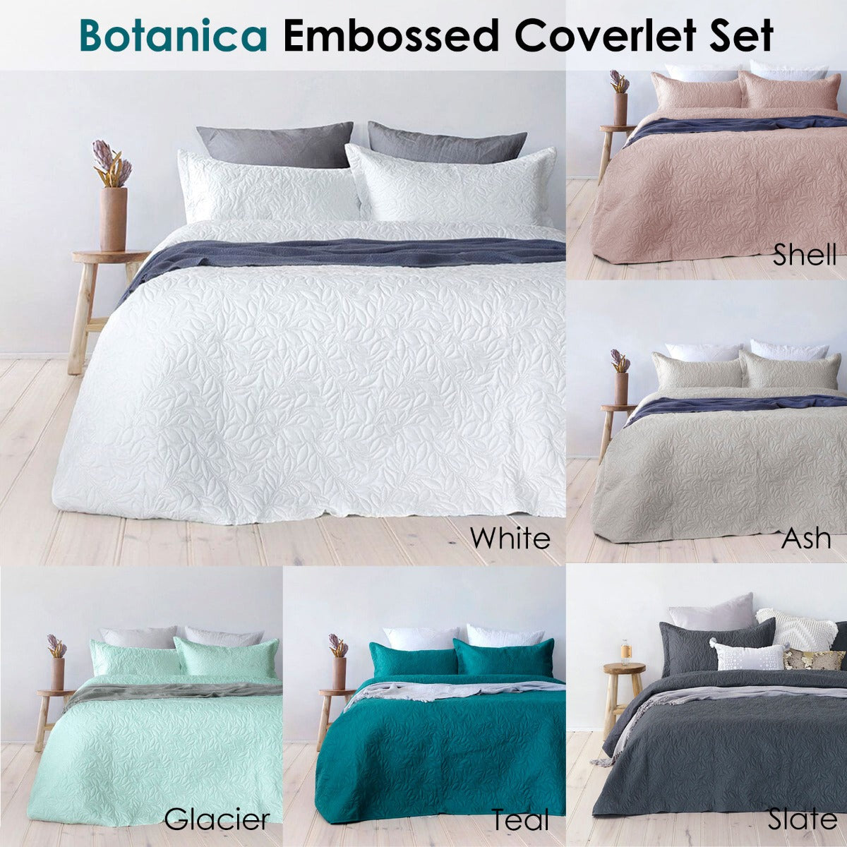 Bambury Botanica Embossed Glacier Coverlet Set Queen/King Tristar Online