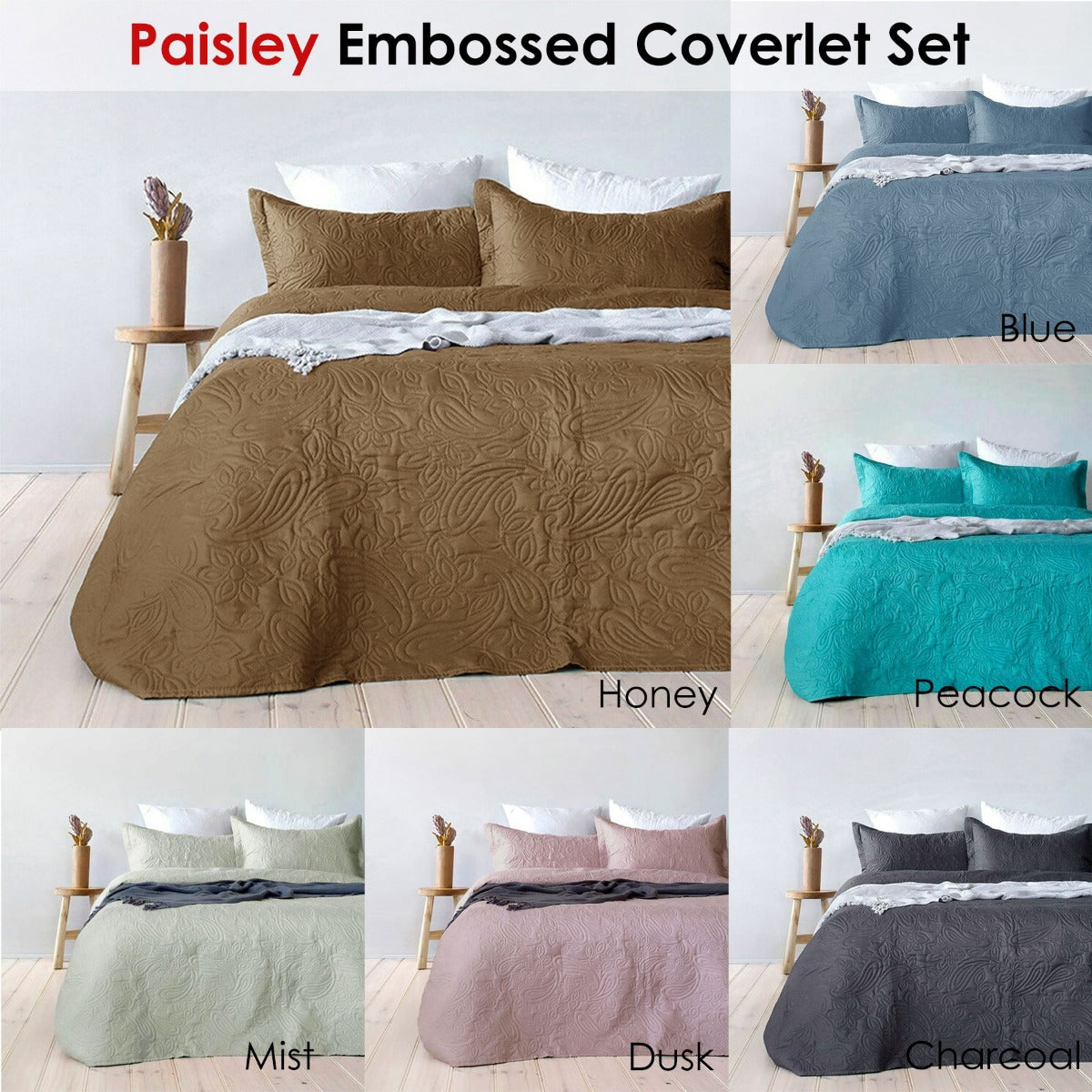 Bambury Paisley Embossed Blue Coverlet Set Queen/King Tristar Online