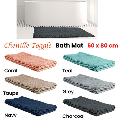 Chenille Toggle Bath Mat 50 x 80cm Grey Tristar Online