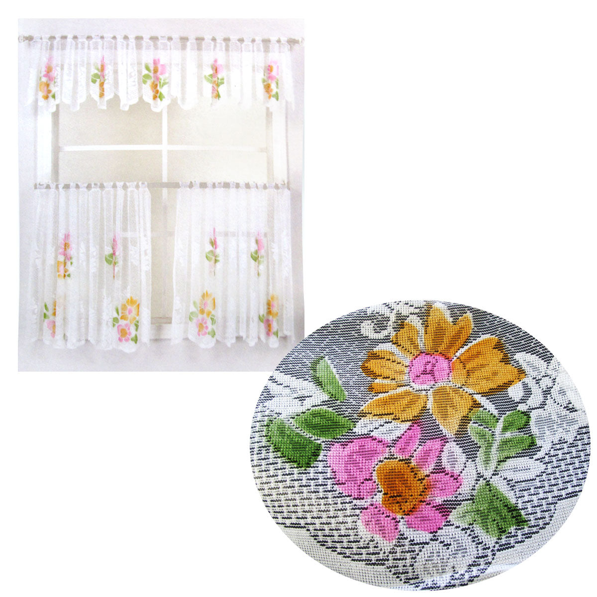 3 Pce Cafe Blooms Lace Kitchen Curtain Set Tristar Online