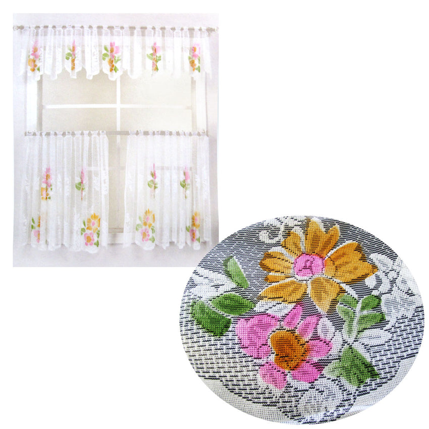 3 Pce Cafe Blooms Lace Kitchen Curtain Set Tristar Online