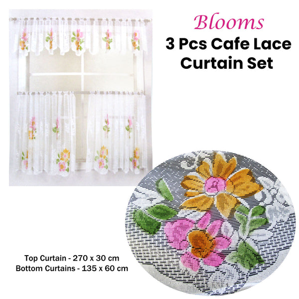 3 Pce Cafe Blooms Lace Kitchen Curtain Set Tristar Online