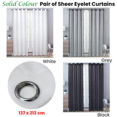 Pair of Solid Colour Sheer Eyelet Curtains 137 x 213 cm White Tristar Online