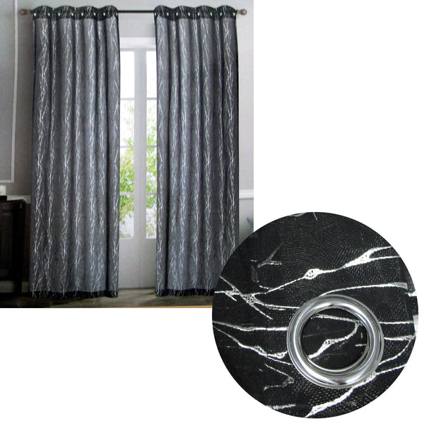 Pair of Sheer Eyelet Curtains Black with Silver Foils 137 x 213 cm Tristar Online