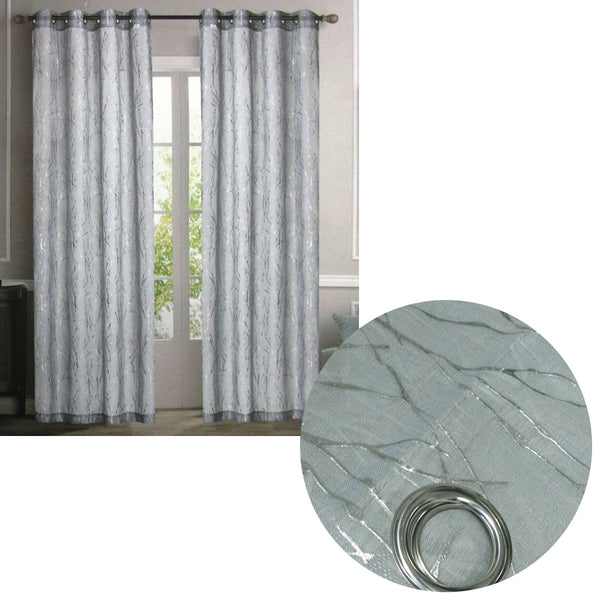 Pair of Sheer Eyelet Curtains Grey with Silver Foils 137 x 213 cm Tristar Online