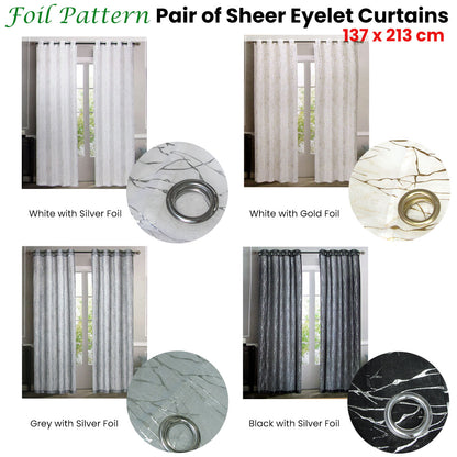 Pair of Sheer Eyelet Curtains Grey with Silver Foils 137 x 213 cm Tristar Online