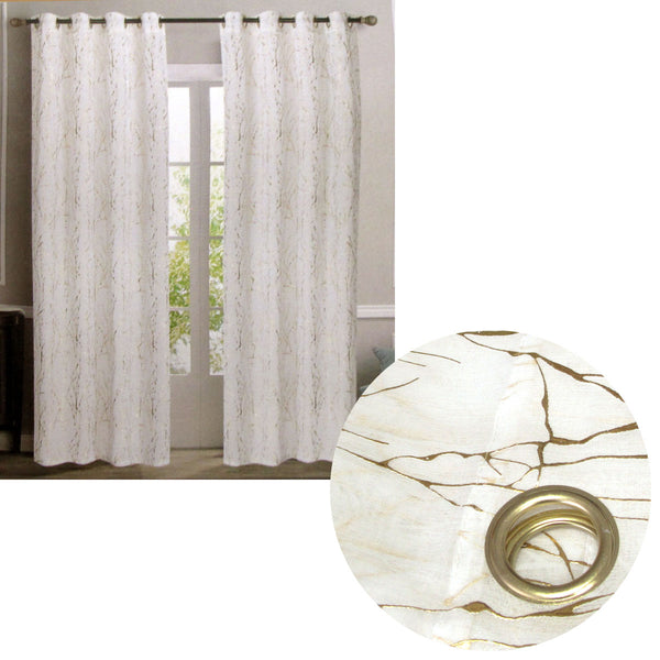 Pair of Sheer Eyelet Curtains White with Gold Foils 137 x 213 cm Tristar Online