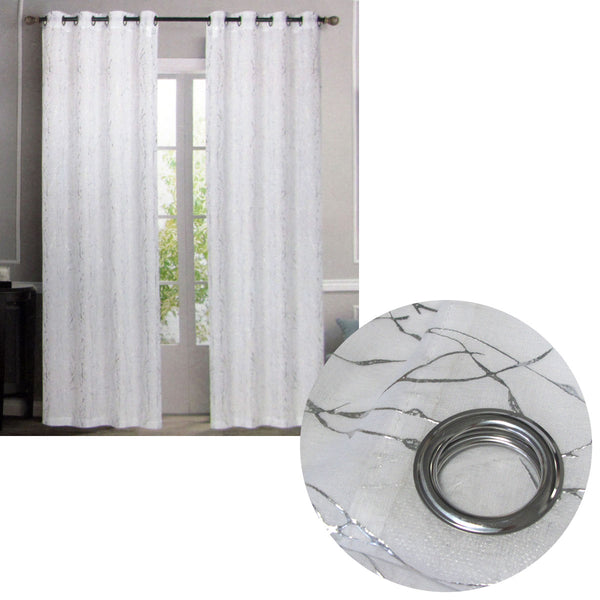 Pair of Sheer Eyelet Curtains White with Silver Foils 137 x 213 cm Tristar Online