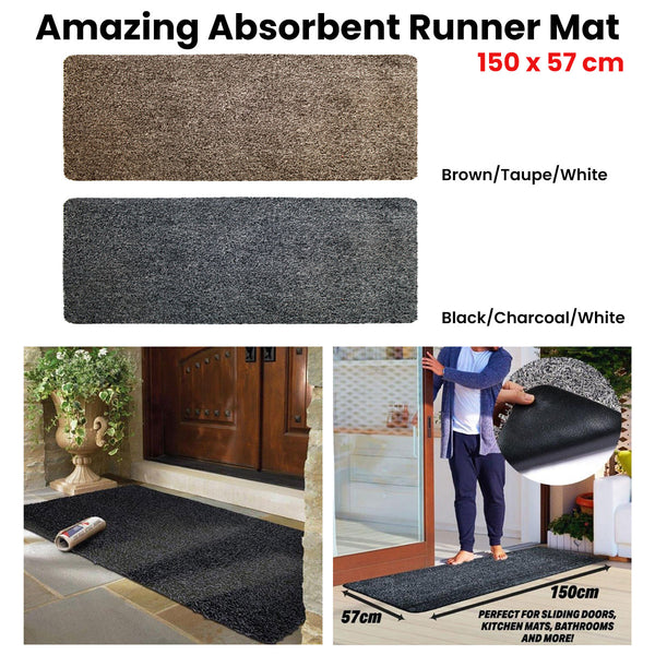 Amazing Absorbent Runner Mat 150 x 57 cm Black/Charcoal/White Tristar Online