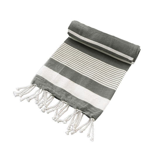 Cotton Rich Large Turkish Beach Towel with Tassels 80cm x 155cm Black Tristar Online