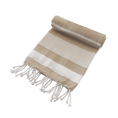 Cotton Rich Large Turkish Beach Towel with Tassels 80cm x 155cm Taupe Tristar Online