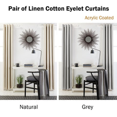 Designers Choice Pair of Linen Cotton Coated Eyelet Curtains Grey 140 x 213cm Tristar Online