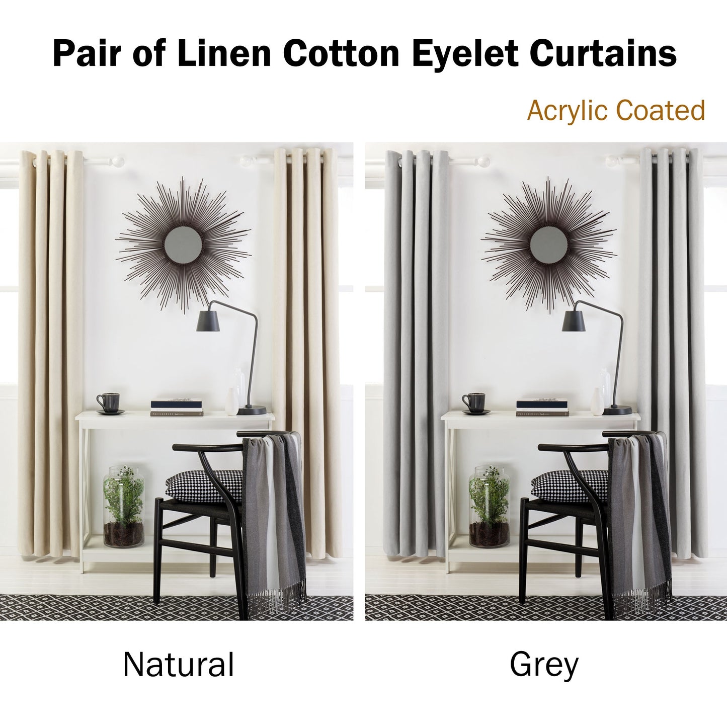 Designers Choice Pair of Linen Cotton Coated Eyelet Curtains Natural 140 x 213cm Tristar Online