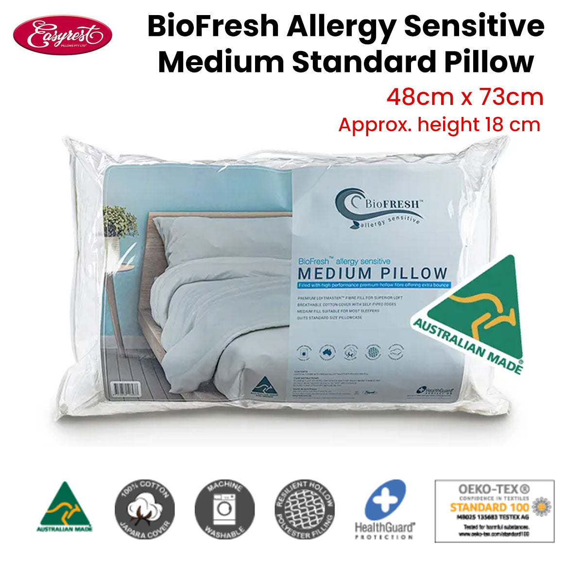 Easyrest BioFresh Allergy Sensitive Medium Standard Pillow 48 x 73 cm Tristar Online