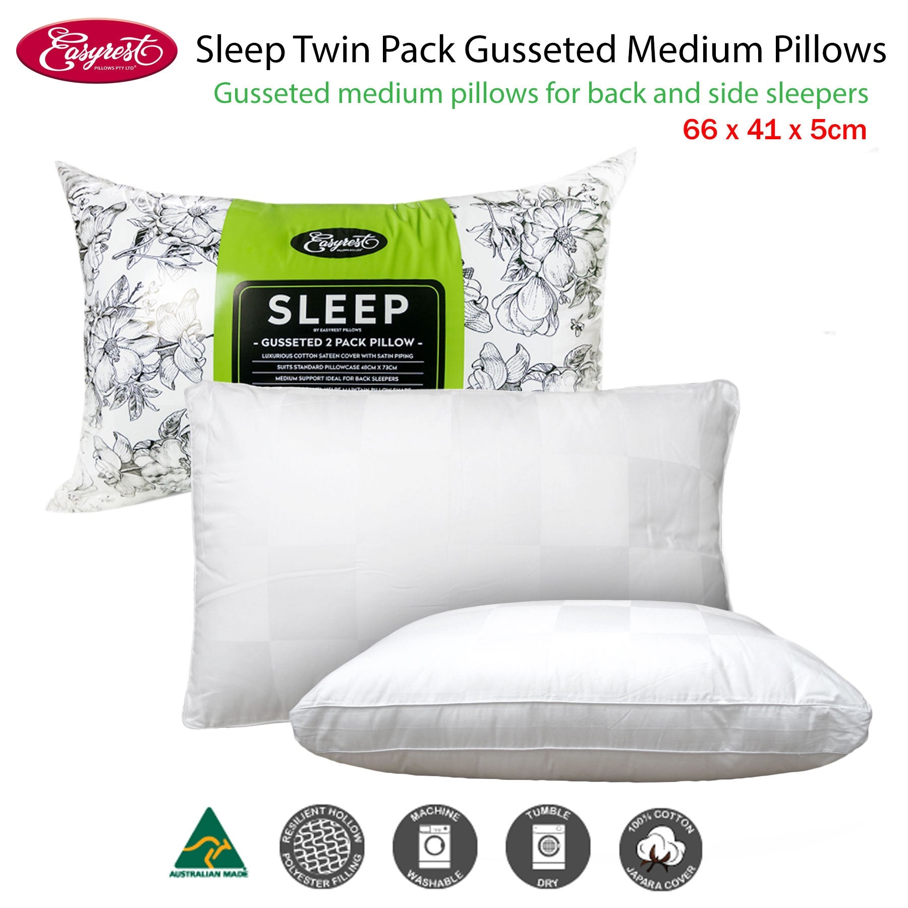 Easyrest Sleep Twin Pack Gusseted Medium Standard Pillows Tristar Online