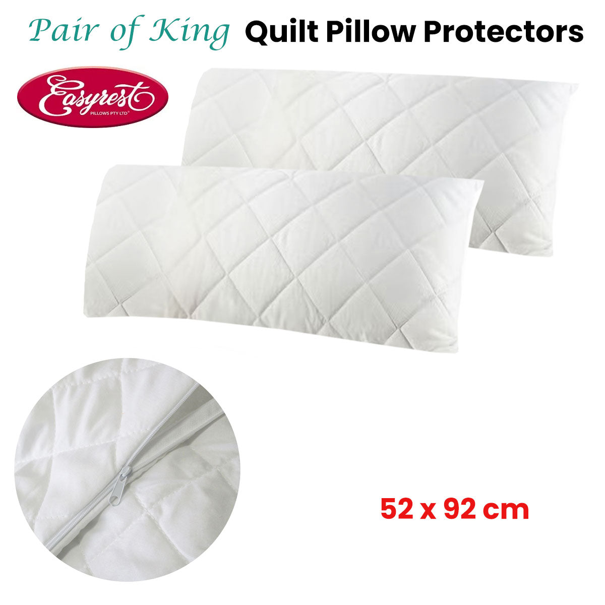 Easyrest Pair of King Quilted Pillow Protectors 52 x 92 cm Tristar Online