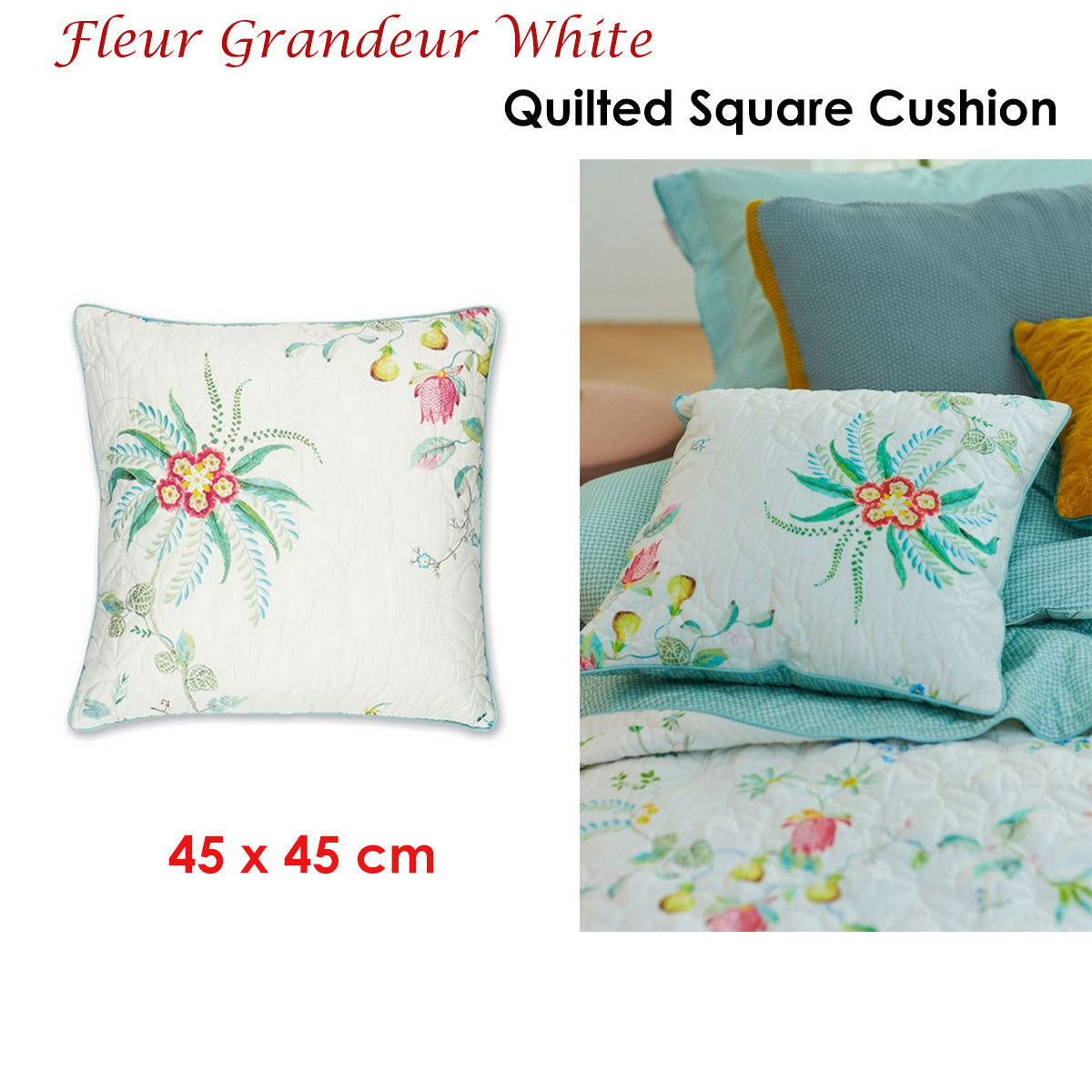 PIP Studio Fleur Grandeur White Quilted Square Cushion Tristar Online