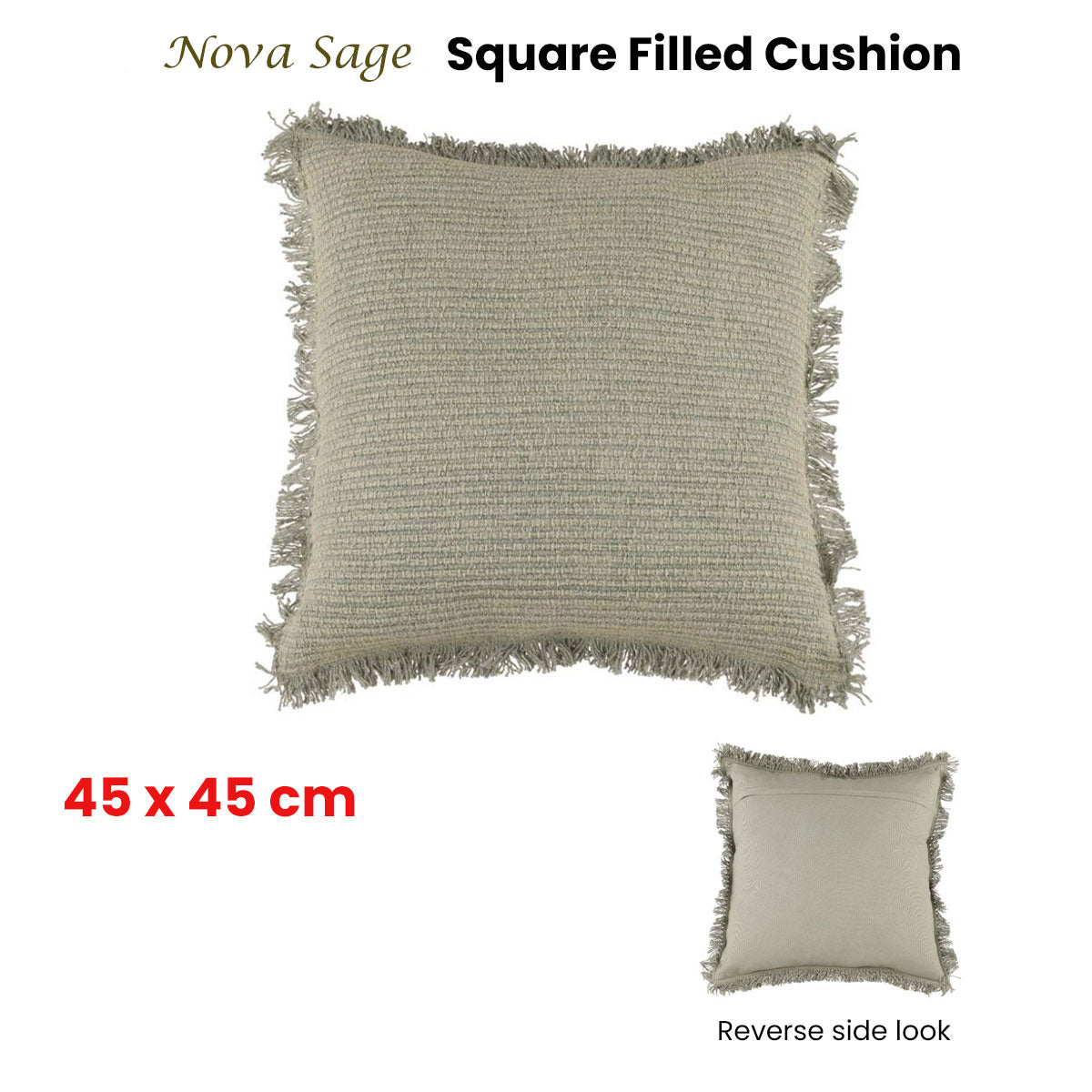 Accessorize Nova Sage Square Filled Cushion 45cm x 45cm Tristar Online