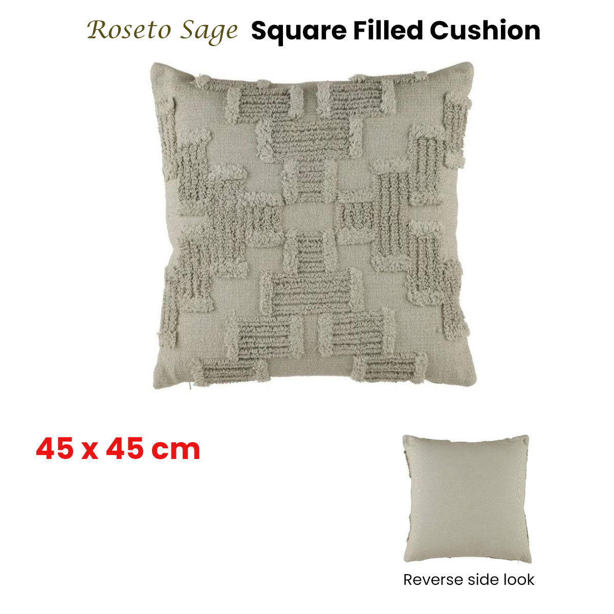 Accessorize Roseto Sage Square Filled Cushion 45cm x 45cm Tristar Online