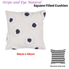 VTWonen Stripe and Eye Natural Square Filled Cushion 50cm x 50cm Tristar Online