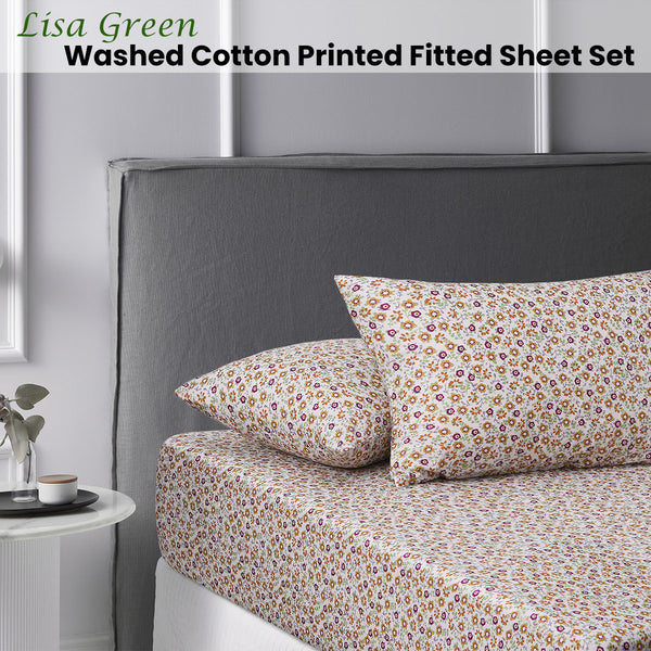 Accessorize Lisa Green Washed Cotton Printed Fitted Sheet Set Double Tristar Online