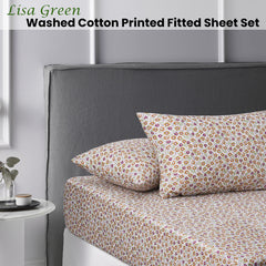 Accessorize Lisa Green Washed Cotton Printed Fitted Sheet Set Queen Tristar Online