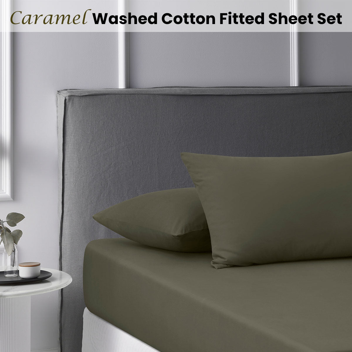 Accessorize Caramel Washed Cotton Fitted Sheet Set Super King Tristar Online