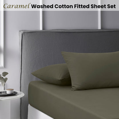 Accessorize Caramel Washed Cotton Fitted Sheet Set Super King Tristar Online