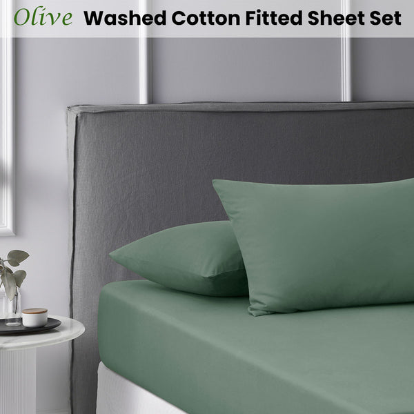 Accessorize Olive Washed Cotton Fitted Sheet Set Single Tristar Online