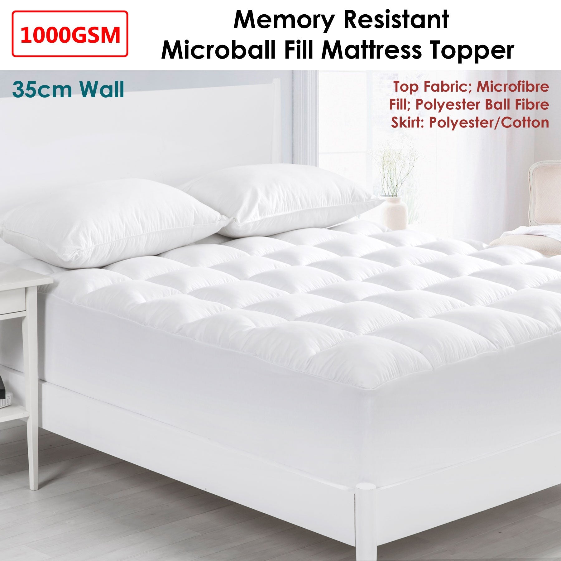 Cloudland 1000GSM Memory Resistant Microball Fill Mattress Topper King Single Tristar Online