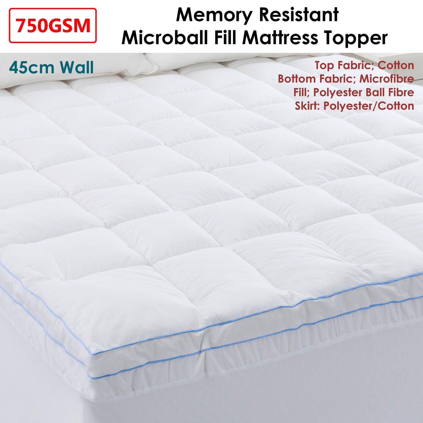 Cloudland 750GSM Memory Resistant Microball Fill Mattress Topper King Tristar Online