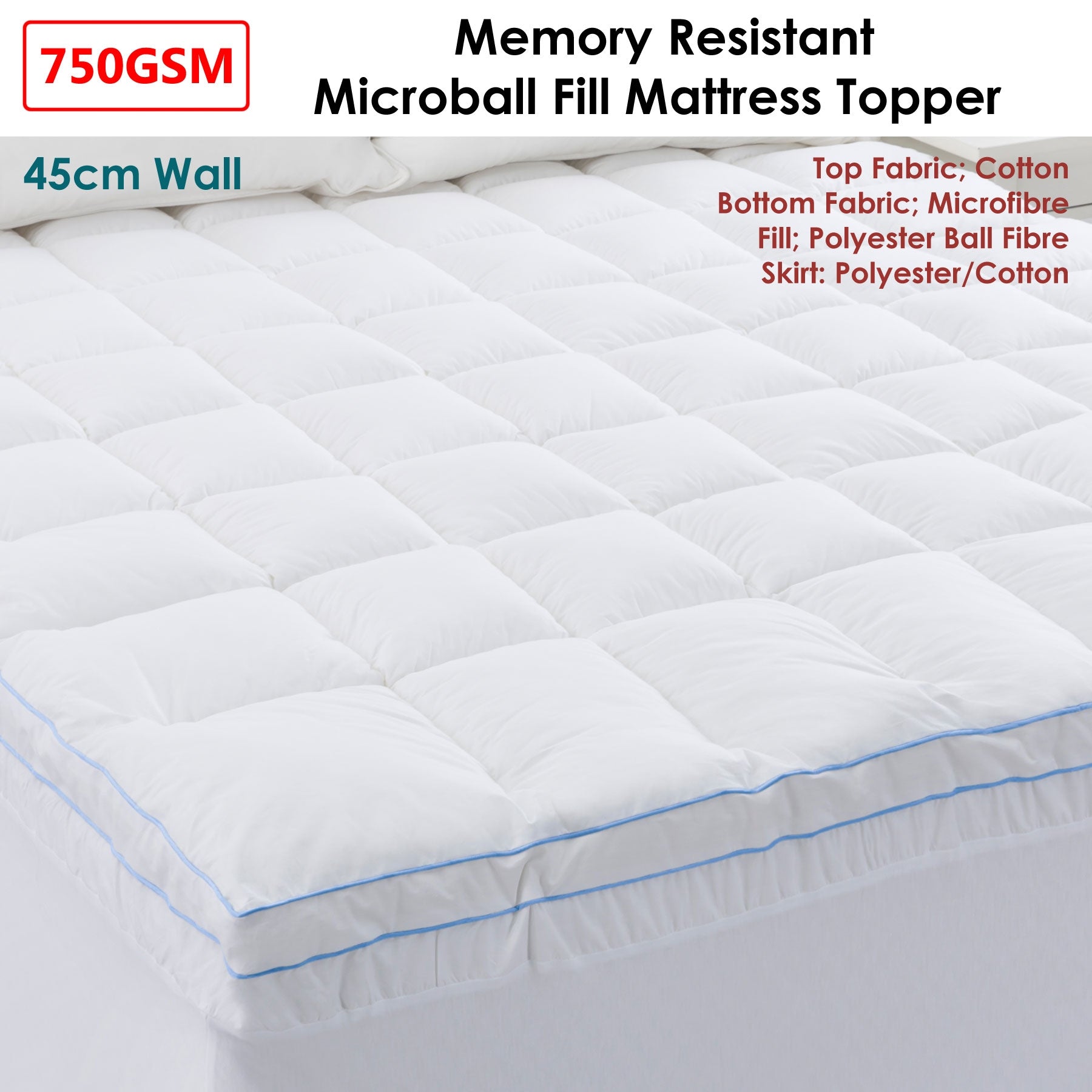 Cloudland 750GSM Memory Resistant Microball Fill Mattress Topper King Tristar Online