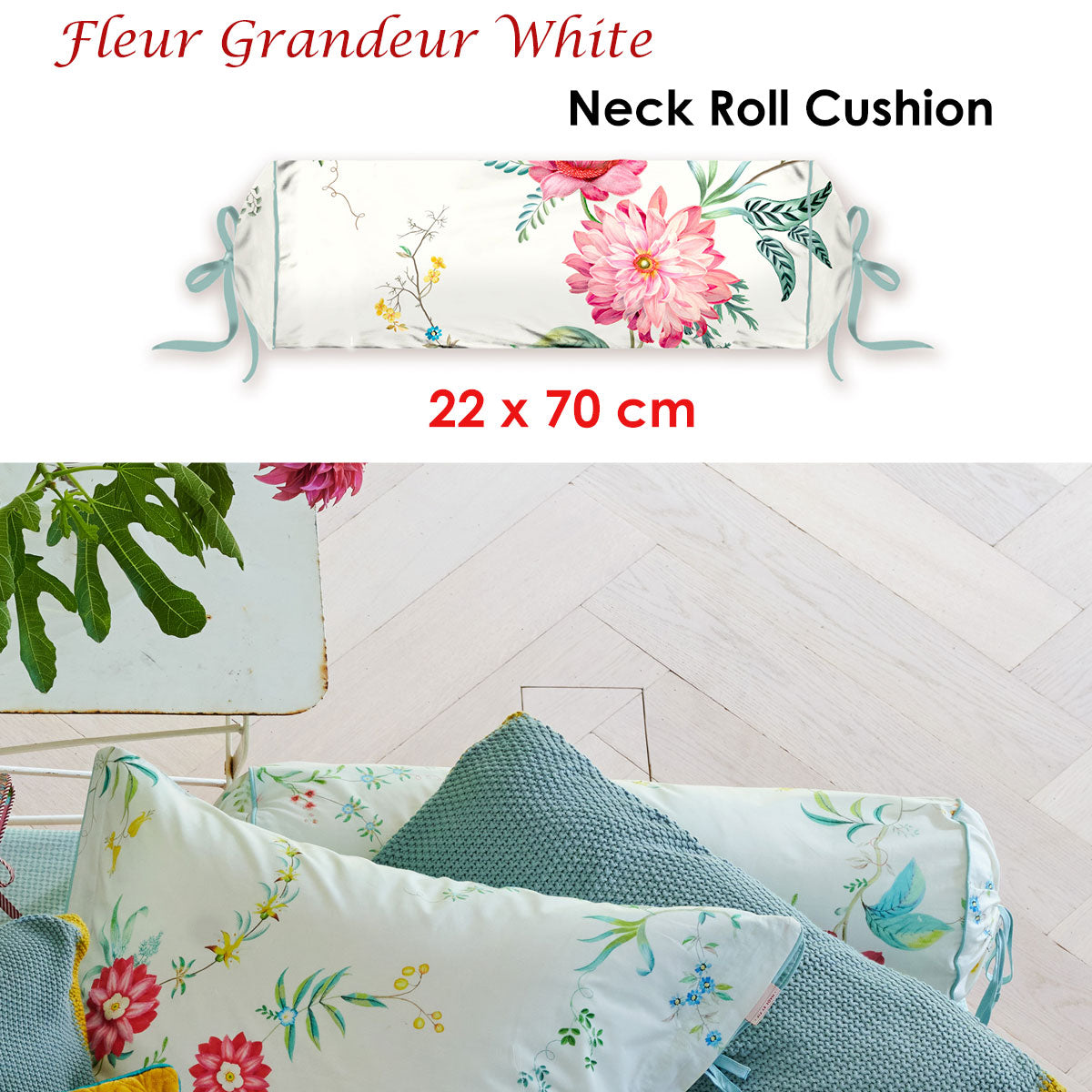 PIP Studio Fleur Grandeur White Neck Roll Cushion Tristar Online