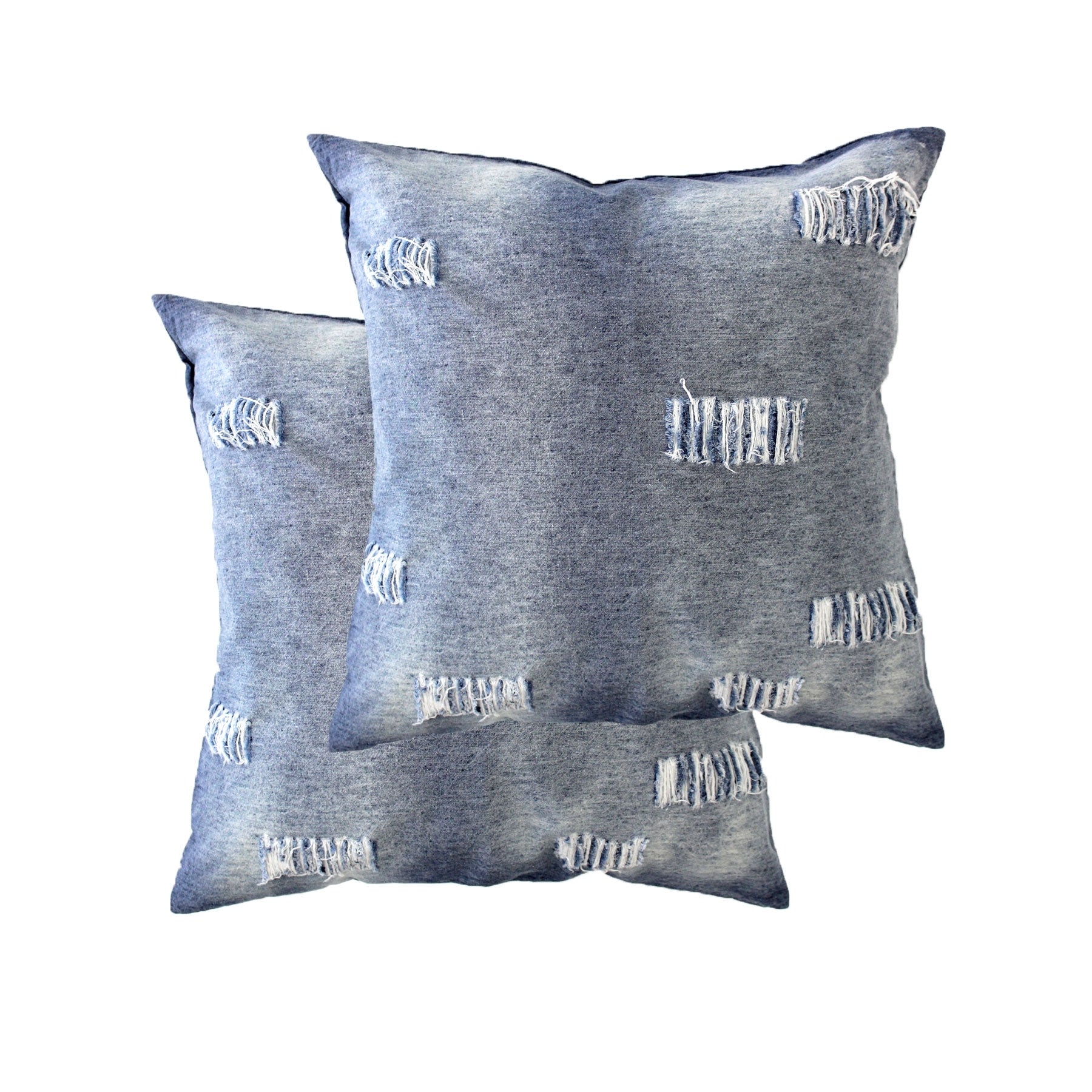 Accessorize Pair of Stonewashed Denim Ripped Linen Cotton European Pillowcases Tristar Online