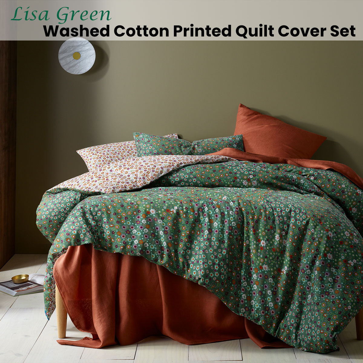 Accessorize Lisa Green Washed Cotton Printed Quilt Cover Set King Tristar Online