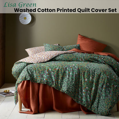 Accessorize Lisa Green Washed Cotton Printed Quilt Cover Set King Tristar Online