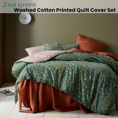 Accessorize Lisa Green Washed Cotton Printed Quilt Cover Set King Tristar Online