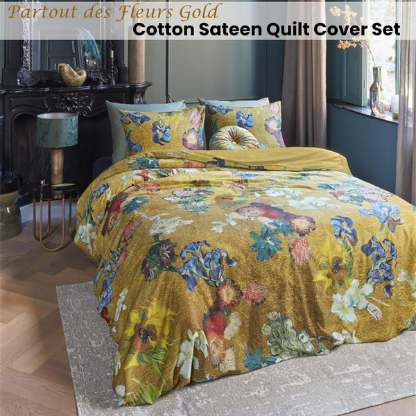 Bedding House Van Gogh Partout des Fleurs Gold Cotton Sateen Quilt Cover Set King Tristar Online