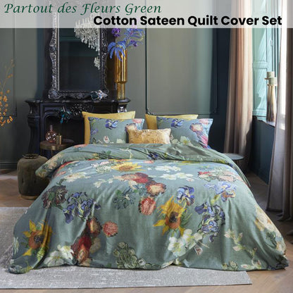 Bedding House Van Gogh Partout des Fleurs Green Cotton Sateen Quilt Cover Set King Tristar Online