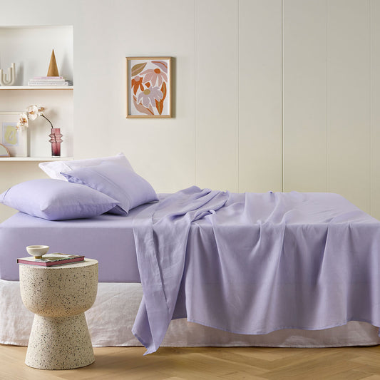 Vintage Design Homewares Lilac French Linen Sheet Set Mega King 50cm wall Tristar Online