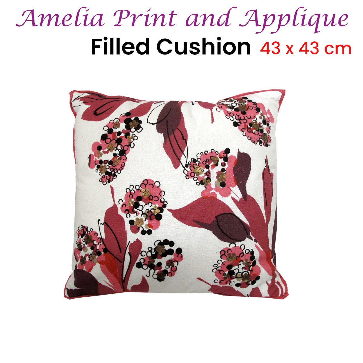 IDC Homewares Amelia Applique Pink Filled Cushion 43 x 43 cm Tristar Online