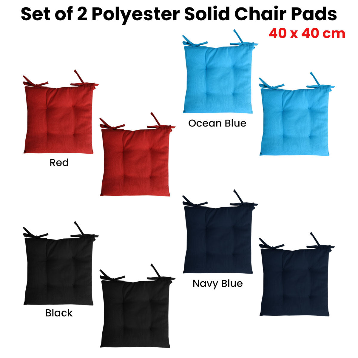 Set of 2 Outdoor Polyester Solid Chair Pads 40 x 40cm Ocean Blue Tristar Online