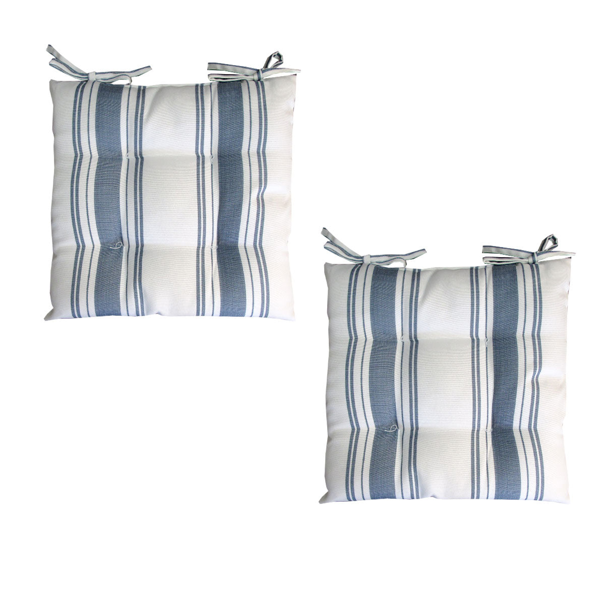 Set of 2 Outdoor Polyester Striped Chair Pads 40 x 40cm White Blue Tristar Online